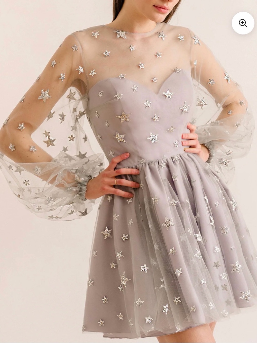 Lirika Matoshi Teuta Silver-Embellished Grey Tulle Mini Dress | N W/O T